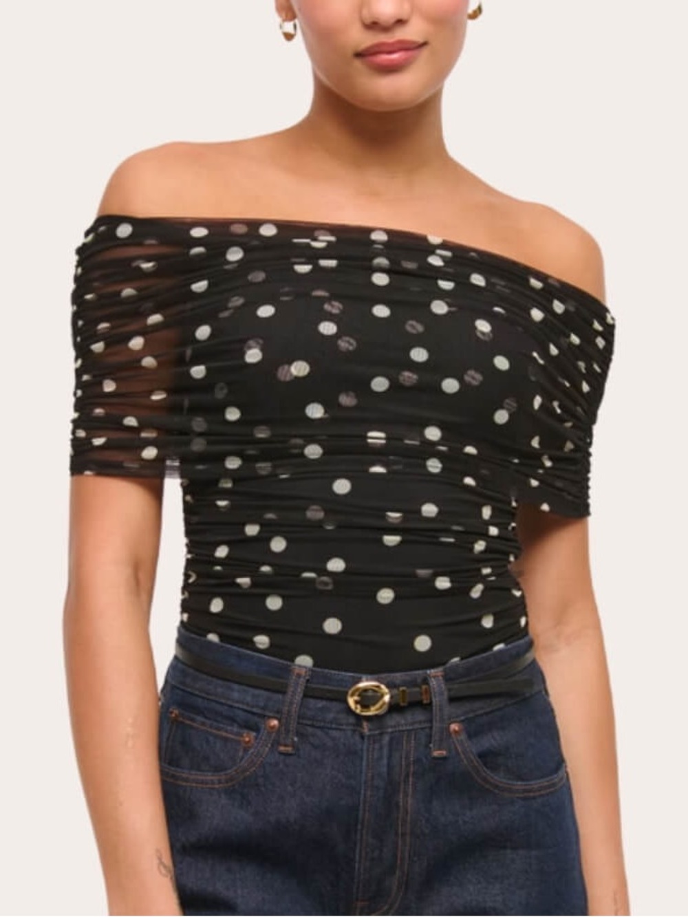 Abercrombie & Fitch Black & White Polka Dot Mesh Foldover Bodysuit Size Medium